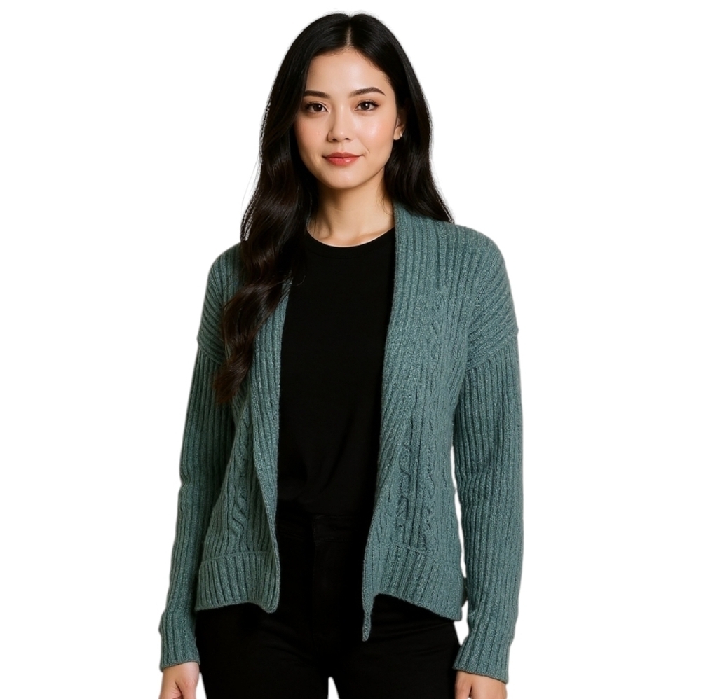 Anthropologie Bird Seafoam Green/Blue Cable Knit Wool Cardigan